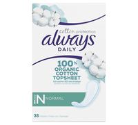Always Dailies Cotton Protection, Normal, 38 Protège-Slips pour Femme, Idéaux pour Pertes Blanches, Voile Supérieur 100% Coton Biologique, Sans Colorant et Sans Parfum