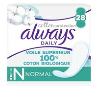 Always Dailies Cotton Protection Protège-Slips Normal 28 Protège-slips, Voile Supérieur 100 % Coton Bio