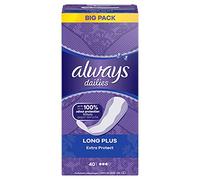 Always Dailies Extra Protect Long Plus Protège-slips, pour femme, (40 bandes), larges, respirants, flexibles et confortables, avec cœur absorbant