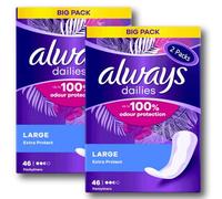 Always Dailies - Lot de 2 paquets de 46 protège-slips larges - 92 au total - Contrôle jusqu'à 100 % des odeurs - Fraîcheur quotidienne - Protection de l'hygiène féminine - Absorption améliorée -