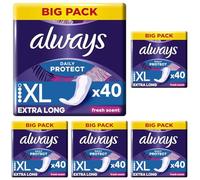 Always Daily Protect Protège-Slips Extra Long 40 Unités, Avec un parfum frais, Confortable Avec Cœur Absorbant (Lot de 5)