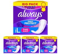 Always Daily Protect Protège-Slips Long 48 Unités, Avec un parfum frais, Confortable Avec Cœur Absorbant (Lot de 4)