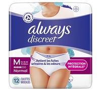 Always Discreet, 12 Culottes Incontinence Femme, Normal 5 Gouttes, Sous-Vêtements Taille M, Blanc, Protection Très Absorbante pour Fuites Urinaires Importantes ou post accouchement
