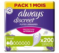 Always Discreet, 200 Serviettes Hygiéniques Incontinence Femme, Small 2 Gouttes, Protection Absorbante pour Fuites Urinaires Légères, Pack 1 Mois