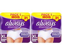 Always Discreet, 21 Culottes Incontinence Femme, Plus 6 Gouttes, Sous-Vêtements Taille XL, Blanc, Protection Très Absorbante pour Fuites Urinaires Importantes ou post accouchement, Pack 1 Mois