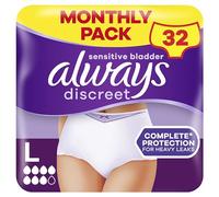 Always Discreet, 32 Culottes Incontinence Femme, Plus 6 Gouttes, Sous-Vêtements Taille L, Blanc, Protection Très Absorbante pour Fuites Urinaires Importantes ou post accouchement, Pack 1 Mois