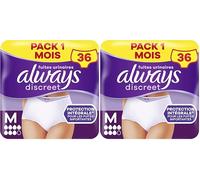 Always Discreet, 36 Culottes Incontinence Femme, Plus 6 Gouttes, Sous-Vêtements Taille M, Blanc, Protection Très Absorbante pour Fuites Urinaires Importantes ou post accouchement, Pack 1 Mois