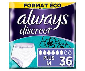 Always Discreet, 36 Culottes Incontinence Femme, Plus 6 Gouttes, Sous-Vêtements Taille M, Blanc, Protection Très Absorbante pour Fuites Urinaires Importantes ou post accouchement