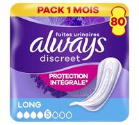 Always Discreet, 80 Serviettes Hygiéniques Incontinence Femme, Long 5 Gouttes, Protection Absorbante pour Fuites Urinaires Importantes, Pack 1 Mois