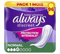 Always Discreet, 96 Serviettes Hygiéniques Incontinence Femme, Normal 3 Gouttes, Protection Absorbante pour Fuites Urinaires Modérées, Pack 1 Mois