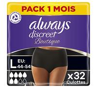 Always Discreet Boutique, 32 Culottes Incontinence Femme, Plus 6 Gouttes, Sous-Vêtements Taille L, Noire, Protection Très Absorbante pour Fuites Urinaires Importantes ou post accouchement, Pack 1 Mois