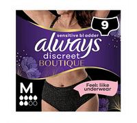 Always Discreet Boutique Underwear Plus M Lot de 9 culottes d'incontinence pour vessie sensible, retient les odeurs, l'humidité et évite les fuites Noir