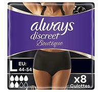 Always Discreet Boutique Culottes Pour Fuites Urinaires Femme Plus L Couleur noire, x8, Retiennent Les Odeurs Et L’Humidité, Évitent Les Fuites