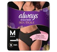 Always Discreet Boutique Underwear Plus M Lot de 9 culottes d'incontinence pour vessie sensible, retient les odeurs, l'humidité et évite les fuites Noir