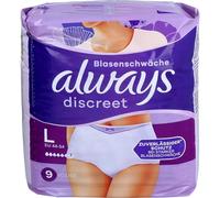 Always Discreet Culottes d'incontinence Plus pour Femmes, L, 9 Culottes, empêchent Les fuites et Les odeurs, Confortables et à Peine perceptibles