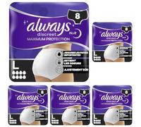 Always Discreet Culottes Protection Maximale, 8 Gouttes, Taille L, Avec Technologie Qui Identifie Les Odeurs x8 (Lot de 5)