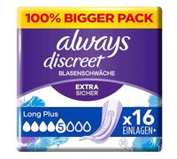 Always Discreet Long Plus Lot de 16 protège-slips d'incontinence pour femme Protection forte que vous ne sentirez à peine