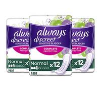 Always Discreet Serviettes d'incontinence pour femme, Normal pour vessie sensible, protection complète, 12 serviettes par paquet (lot de 3) - 36 serviettes au total