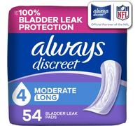 Always Discreet, Lot de 54 serviettes d'incontinence et post-partum pour femme, taille 4, absorption modérée, longue longueur