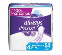 Always Discreet, Lot de 54 serviettes d'incontinence et post-partum pour femme, taille 4, absorption modérée, longue longueur
