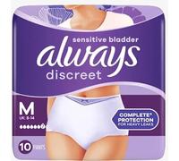 Always Discreet Plus Lot de 10 culottes d'incontinence pour femmes, taille M, empêchent les fuites et les odeurs, confortables et à peine perceptibles