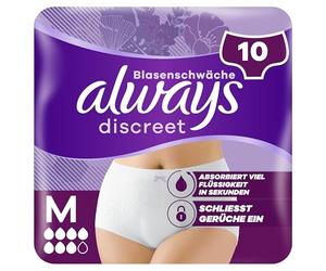 Always Discreet Plus Lot de 10 culottes d'incontinence pour femmes, taille M, empêchent les fuites et les odeurs, confortables et à peine perceptibles