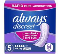 Always Discreet Serviettes d'incontinence pour adultes pour femmes, forte absorption, longue longueur, serviettes post-partum, 64 CT