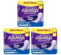 Always Discreet Serviettes Pour Fuites Urinaires Femmes Long Plus 16 Serviettes Protection Extra Sûre Et Discrétion Optimale (Lot de 3)