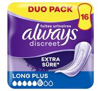Always Discreet Serviettes Pour Fuites Urinaires Femmes Long Plus 16 Serviettes Protection Extra Sûre Et Discrétion Optimale