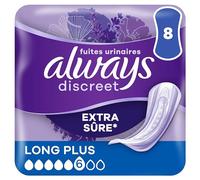 Always Discreet Serviettes Pour Fuites Urinaires Femmes Long Plus 8 Serviettes Protection Extra Sûre Et Discrétion Optimale (Lot de 6)