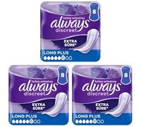 Always Discreet Serviettes Pour Fuites Urinaires Femmes Long Plus 8 Serviettes Protection Extra Sûre Et Discrétion Optimale (Lot de 3)