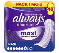 Always Discreet Serviettes Pour Fuites Urinaires Femmes, Maxi Protection, Absorption 7, 48 Serviettes, Extra Sûre, Retiennent Les Odeurs, Pack 1 Mois