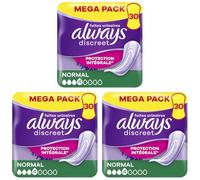 Always Discreet Serviettes Pour Fuites Urinaires Femmes Normal 30 Serviettes Protection Intégrale*. Discrétion Incroyable (Lot de 3)
