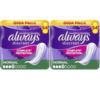 Always Discreet Serviettes Pour Fuites Urinaires Femmes Normal, Protection Intégrale, Discrétion, 54 Serviettes (Lot de 2)