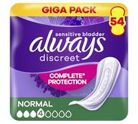 Always Discreet Serviettes Pour Fuites Urinaires Femmes Normal, Protection Intégrale, Discrétion, 54 Serviettes