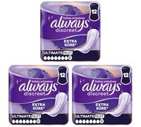 Always Discreet Serviettes Pour Fuites Urinaires Femmes Ultimate Nuit 12 Serviettes Protection Extra Sûre Et Discrétion Optimale (Lot de 3)