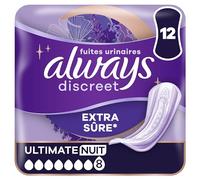Always Discreet Serviettes Pour Fuites Urinaires Femmes Ultimate Nuit 12 Serviettes Protection Extra Sûre Et Discrétion Optimale (Lot de 6)
