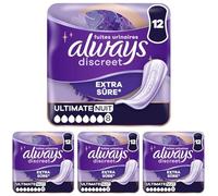 Always Discreet Serviettes Pour Fuites Urinaires Femmes Ultimate Nuit 12 Serviettes Protection Extra Sûre Et Discrétion Optimale (Lot de 4)