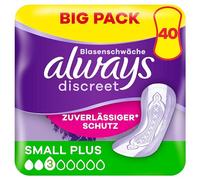 Always Discreet Small Plus Lot de 40 serviettes d'incontinence pour femme Protection complète Incroyable discrétion
