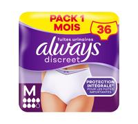 Always Discreet, 36 Culottes Incontinence Femme, Plus 6 Gouttes, Sous-Vêtements Taille M, Blanc, Protection Très Absorbante pour Fuites Urinaires Importantes ou post accouchement, Pack 1 Mois