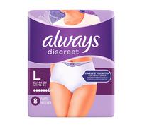 Always Discreet, 32 Culottes Incontinence Femme, Plus 6 Gouttes, Sous-Vêtements Taille L, Blanc, Protection Très Absorbante pour Fuites Urinaires Importantes ou post accouchement, Pack 1 Mois