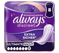 Always Discreet Ultimate Night Lot de 8 serviettes hygiéniques pour incontinence pour femme Extra sûr et discret