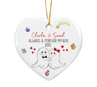Always & Forever My Boo Décoration de Noël personnalisée en céramique avec noms, cadeau souvenir de couple de fantômes pour la Saint-Valentin, décoration de Noël mignonne personnalisée pour amoureux