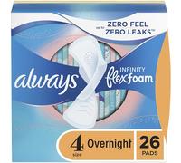 Always Infinity FlexFoam - Lot de 26 coussinets absorbants de nuit avec ailes, non parfumés, taille 4