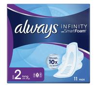 Always Infinity FlexProtect Lot de 6 serviettes hygiéniques longues (taille 2) non parfumées, jusqu'à zéro sensation, jusqu'à zéro fuite, protection fine et flexible, toujours douce