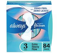 Always Infinity Lot de 3 paquets de 28 coussinets féminins pour femme Taille 3 Extra Fort Absorption avec Flexfoam, avec ailettes, non parfumés, 84 pièces au total