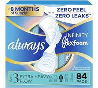 Always Infinity Lot de 3 paquets de 28 coussinets féminins pour femme Taille 3 Extra Fort Absorption avec Flexfoam, avec ailettes, non parfumés, 84 pièces au total