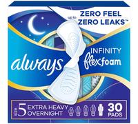 Always Infinity - Lot de 30 serviettes hygiéniques Flexfoam avec ailes, taille 5, très forte absorption pendant la nuit, non parfumées, pour femme