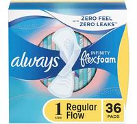 Always Infinity Lot de 36 serviettes hygiéniques féminines pour femme, taille 1, absorption régulière, avec ailes, avec Flexfoam, non parfumées, 36 pièces