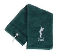 Always Looking Good Serviette de golf de luxe en velours pour papa - Vert foncé - 40 cm x 50 cm - Personnalisable avec motif golfeur et mousqueton